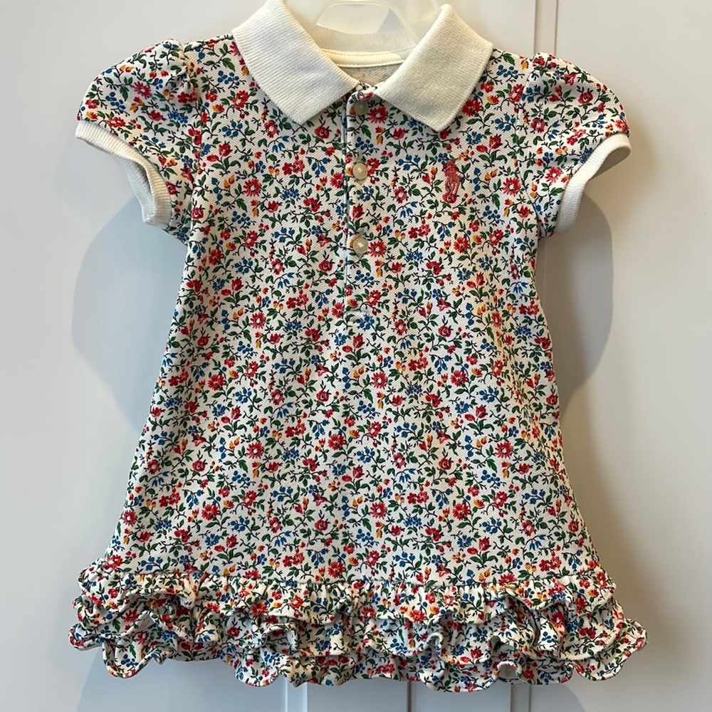 Ralph Lauren, baby Floral Ruffled Cotton Polo dress, Size 6M